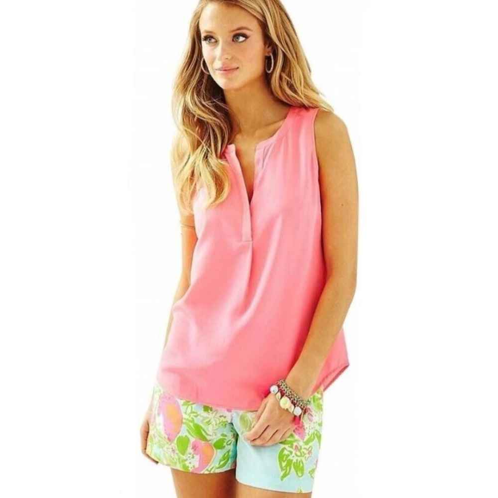 Lilly Pulitzer Stacy 100% Silk Sleeveless Top Hot Pink Size Small